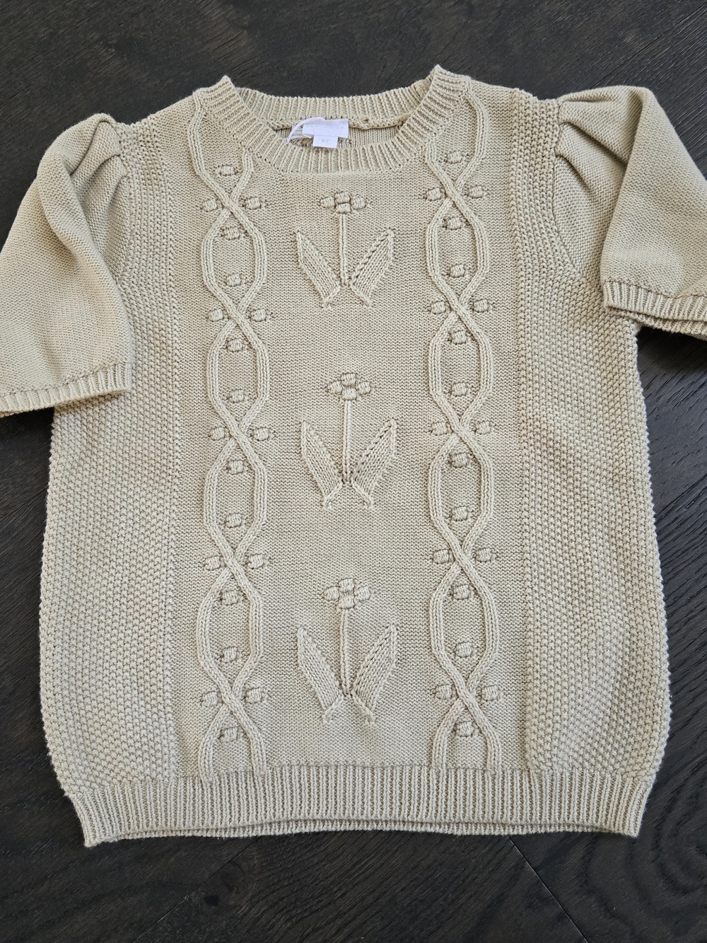 NWT Jamie Kay 6Y Knit Short-Sleeve Sweater with Floral Cable Detail